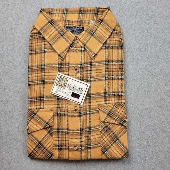 Haband Shirt Mens Large Yellow Plaid Jack Frost Flannels Button Down Long Sleeve - Picture 1 of 6